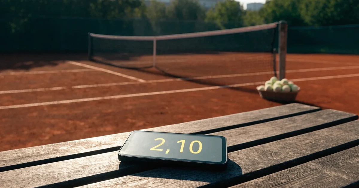Ein Sandplatz mit frisch gezogenen Linien in der Nachmittagssonne, Netz und Ballkorb am Rand, keine Menschen.