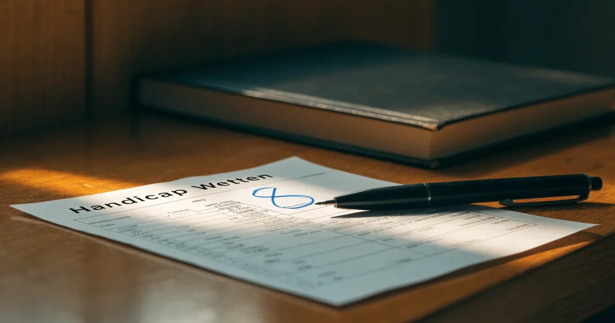 Ein leerer Papier-Wettschein liegt neben einem Kugelschreiber auf einem Tisch, ohne lesbaren Aufdruck.