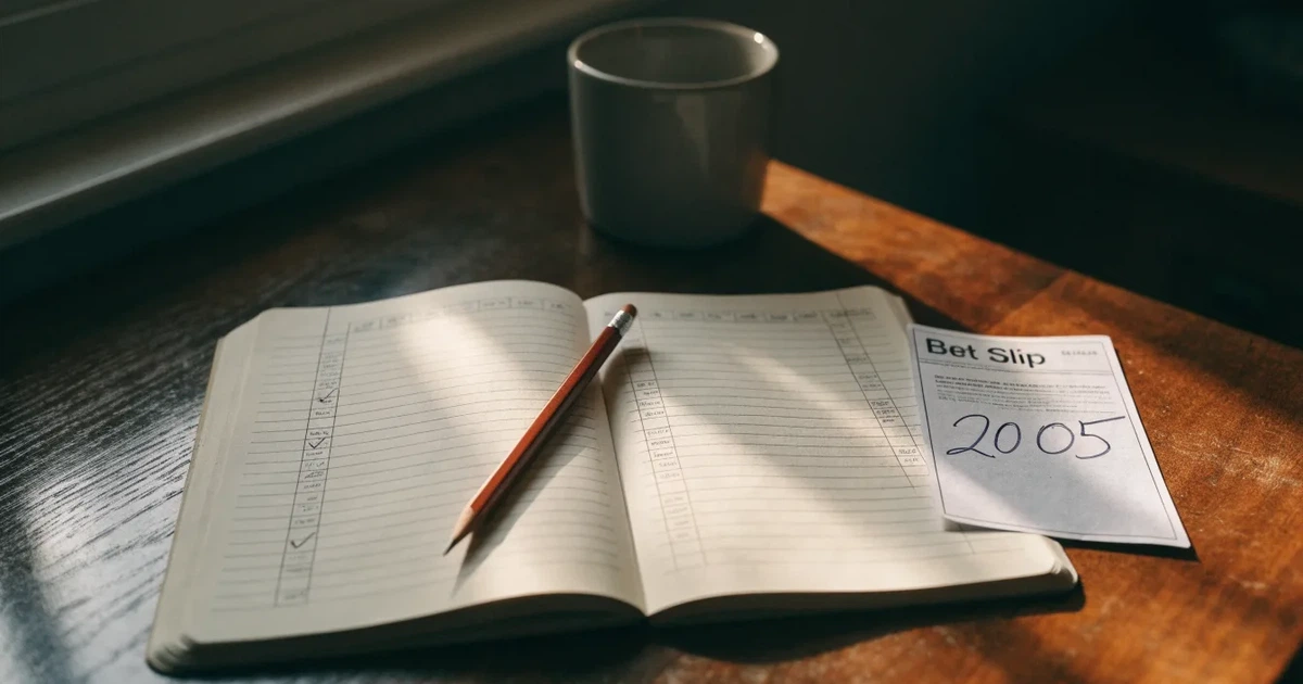 Ein Notizbuch mit handschriftlichen Kästchen und Linien liegt neben einem Bleistift und einem Taschenrechner auf einem Schreibtisch.
