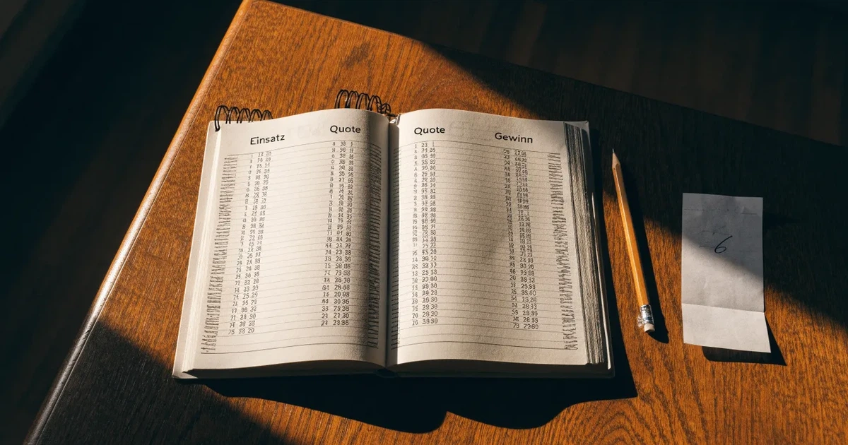 Ein Notizbuch mit handschriftlichen Spalten und Strichlisten liegt neben einem Taschenrechner und einem Bleistift auf einem Schreibtisch.