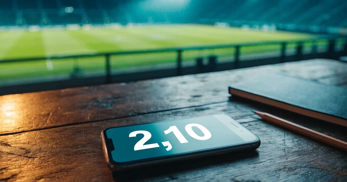 Ein Stadion bei Nacht unter Flutlicht aus der Ferne gesehen, der Rasen ist hell erleuchtet, keine erkennbaren Personen.