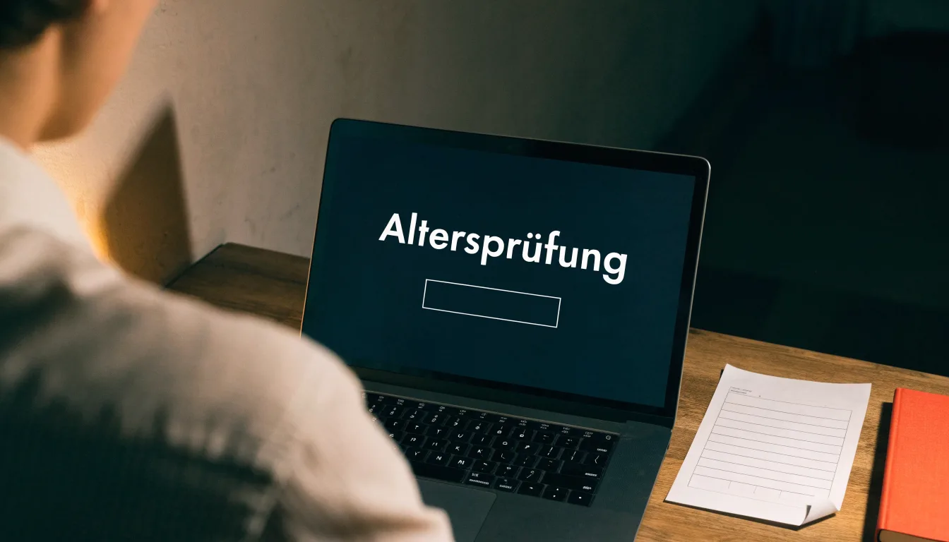 Eine Balkenwaage aus Messing steht im Gleichgewicht auf einem dunklen Pult neben einem hölzernen Richterhammer.