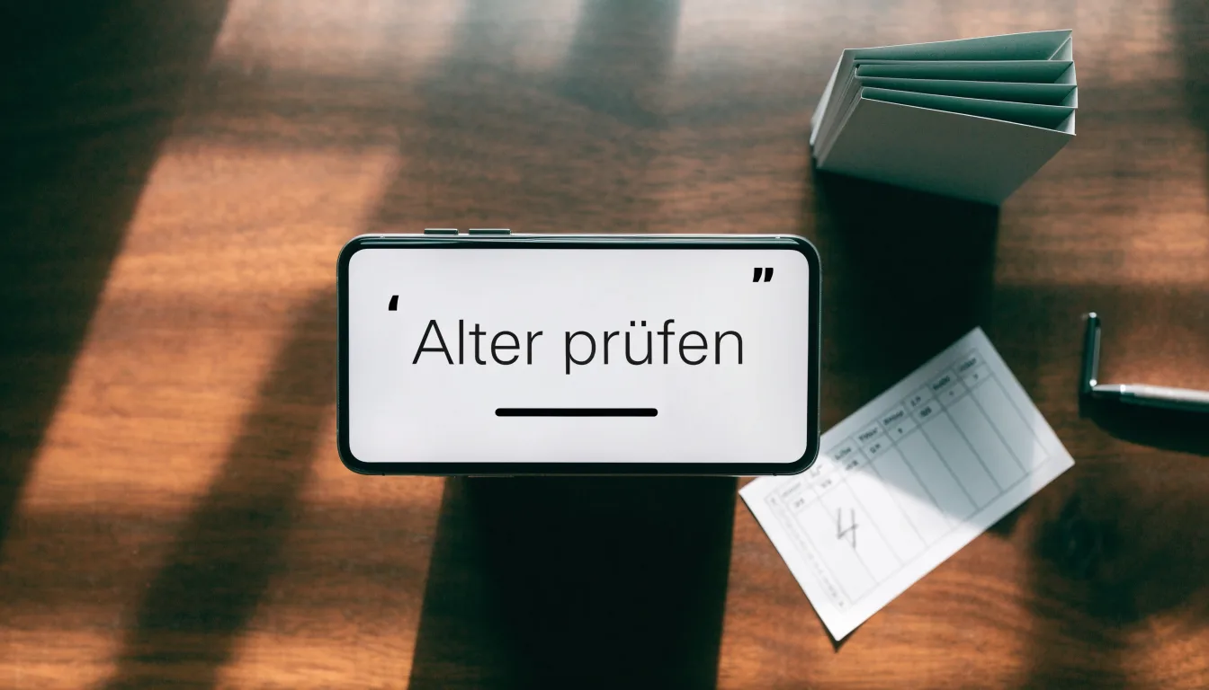 Eine Balkenwaage aus Messing steht neben einem hölzernen Richterhammer auf einem dunklen Pult, im Hintergrund ein unscharfes Bücherregal.